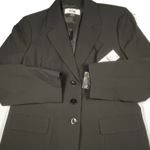 Le Suit Women's Size 10 3-Button Jacket & Flounce Skirt Black Work Office - Picture 2 of 7